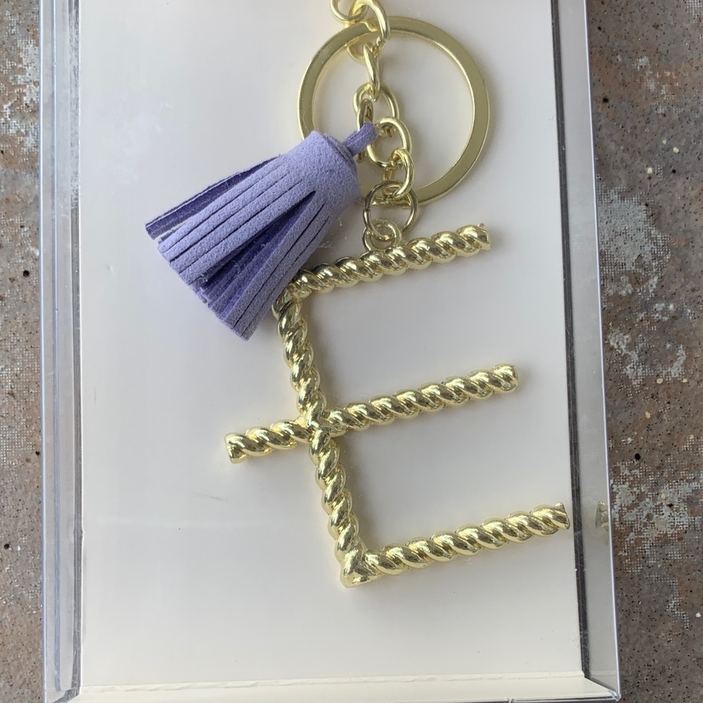 Modern Expressions Gold 'E' Keychain with Lavender Tassel